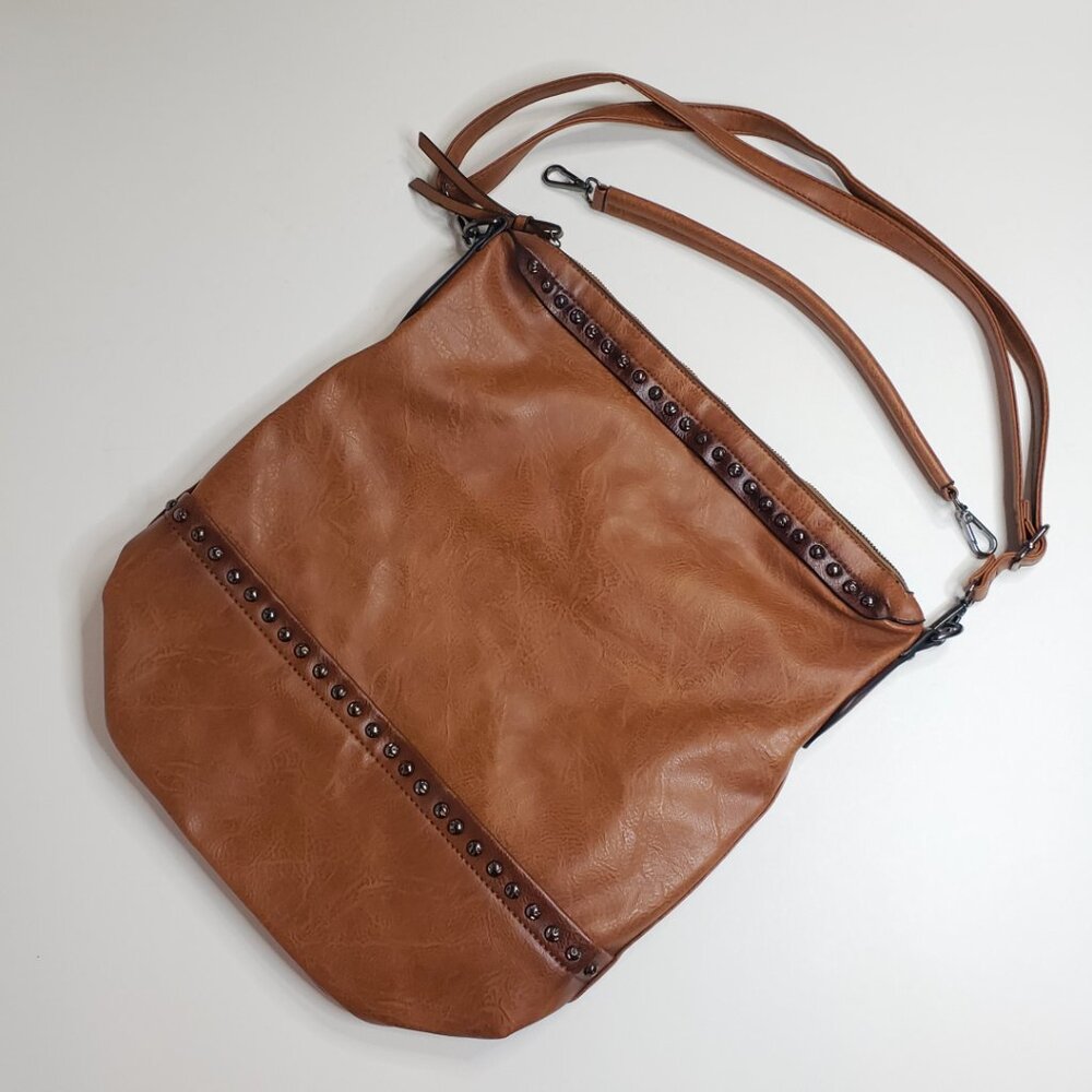 NWOT Sam and Hadley Large Faux Leather Bucket Bag Hobo Boho with two handles